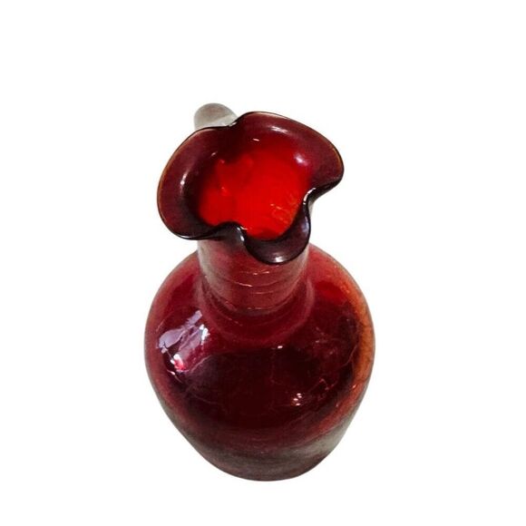 Pilgram Glass Vintage Hand Blown Red Crackle Glass Mini Pitcher - Picture 7 of 8